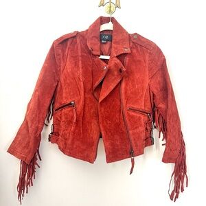 Forever 21 Red Suede Fringe Moto Jacket